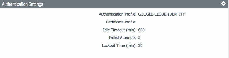 PAN Authentication Settings